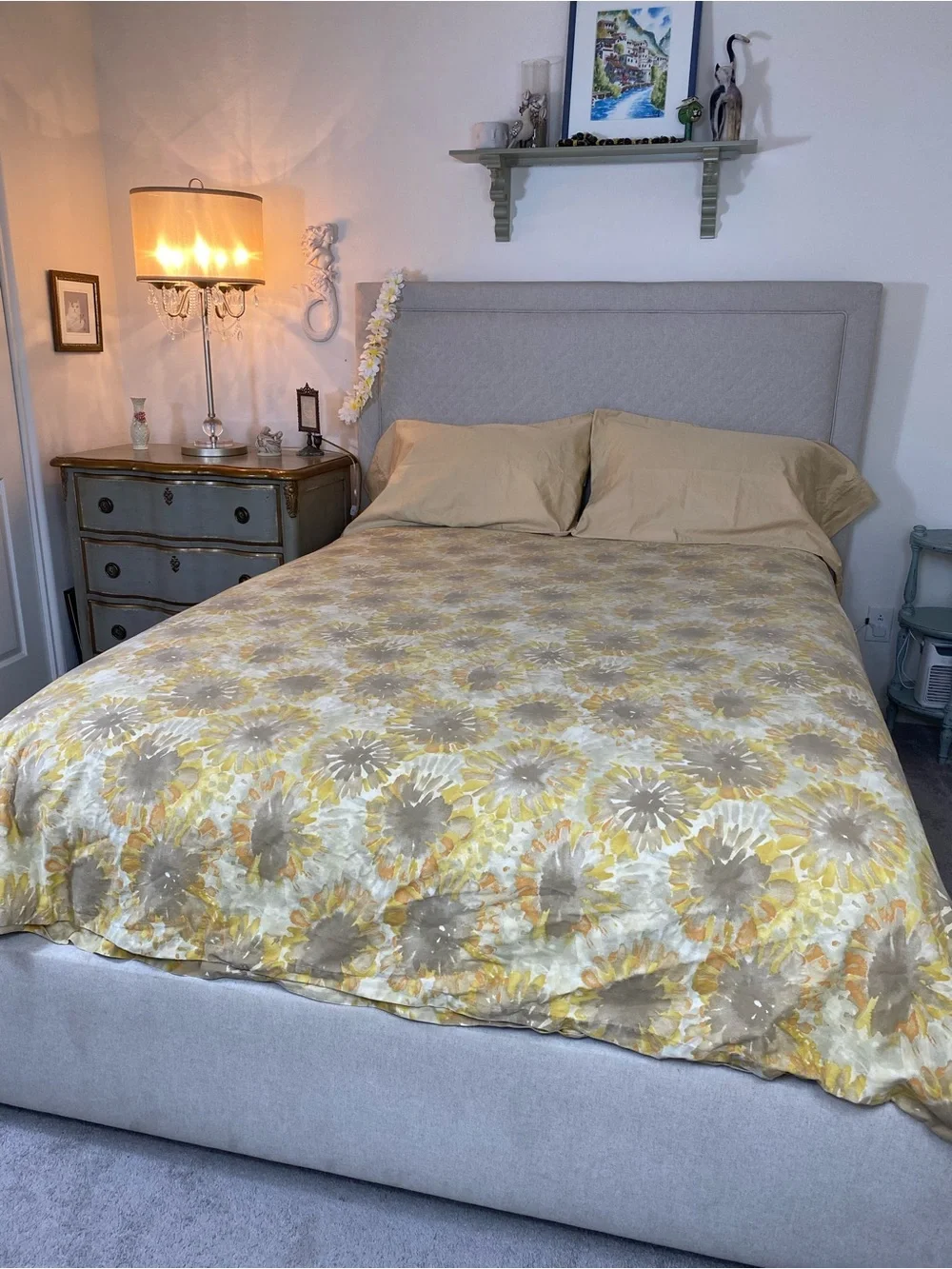 West Elm Yellow and Gray Sunflower-Print Duvet Cover